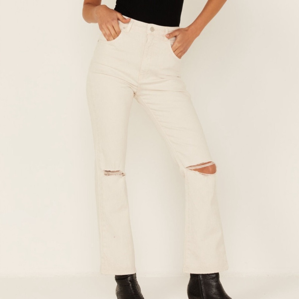 Rolla’s Cream High Rose Dusters Bootcut Crop Jeans